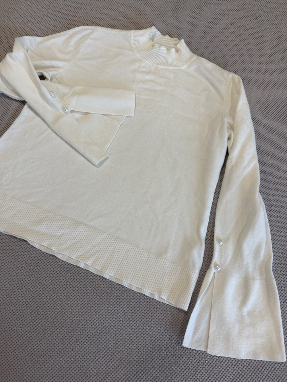 CeCe Cream Mock Neck Sweater with Button-Accent Flared Sleeves